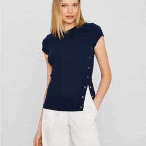 CLUB MONACO Side Snap Ribbed Top